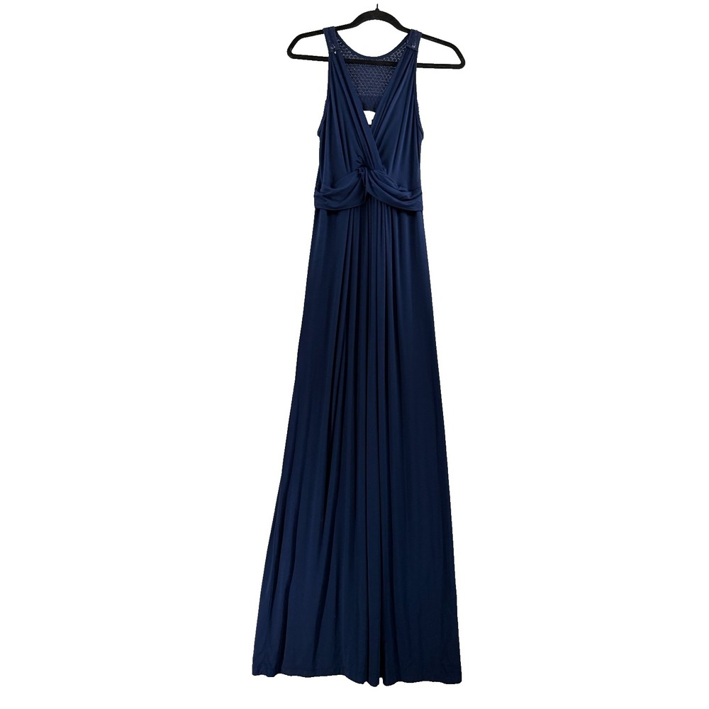 GILLI Maxi Dress Womens M Navy Twist Lace Crochet Back‎ Coastal Resort Vacation